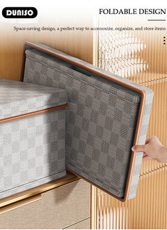 DUNISO 3 Pack Closet Storage Box with Lid and Handle, Stackable Wardrobe Clothes Organizer, Foldable Closet Storage Basket, Cube Storage Bins for Clothing, T-Shirt, Jeans, Sweaters, Toys & Books (18L)  - Image 3