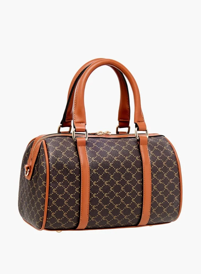 لو كونفورت Women Solid Bowler Bag with Detachable Strap and Zip Closure