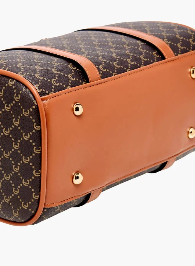 لو كونفورت Women Solid Bowler Bag with Detachable Strap and Zip Closure