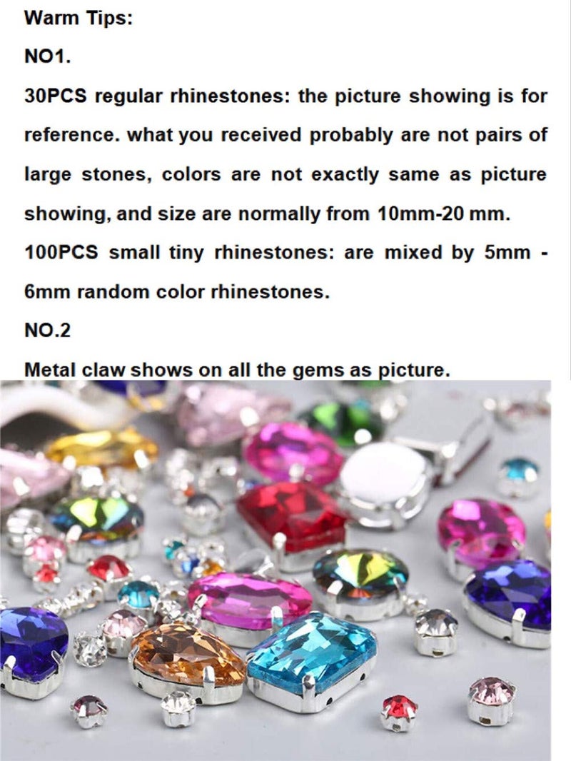 Choupee Sew On Rhinestones, Choupee 130PCS Sew On Glass Rhinestone Metal Back Prong Setting Sewing Claw Rhinestone Mixed Shapes for Costume, Clothes, Garments, Dress, Earring, Belt and Shoes - Image 2