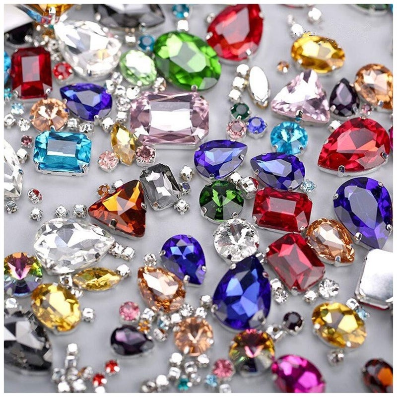Choupee Sew On Rhinestones, Choupee 130PCS Sew On Glass Rhinestone Metal Back Prong Setting Sewing Claw Rhinestone Mixed Shapes for Costume, Clothes, Garments, Dress, Earring, Belt and Shoes - Image 1