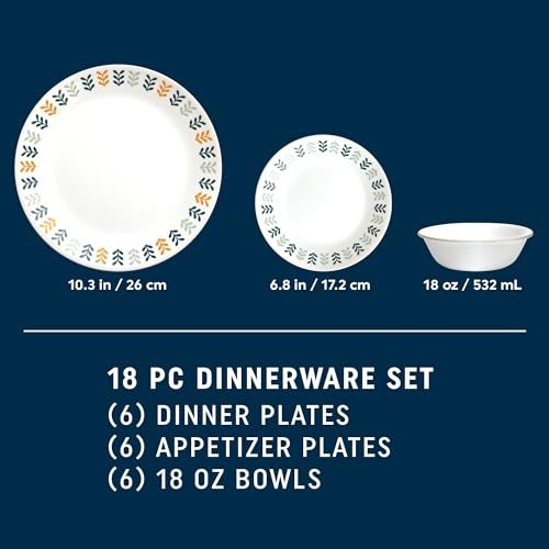 Corelle Vitrelle 18 Piece Glass Dinnerware Sets Service for 6, Triple Layer Chip & Crack Resistant Glass Plate and Bowl Sets, Anders - Image 2