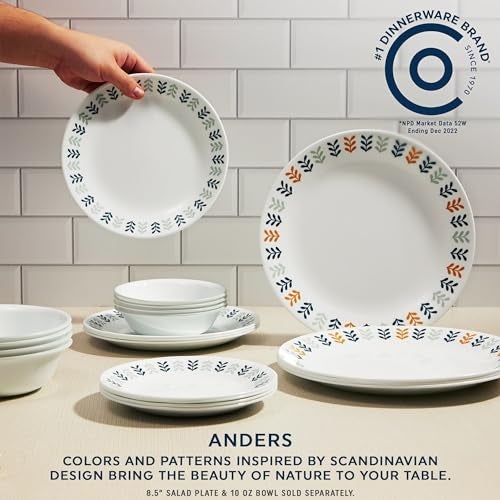 Corelle Vitrelle 18 Piece Glass Dinnerware Sets Service for 6, Triple Layer Chip & Crack Resistant Glass Plate and Bowl Sets, Anders - Image 3