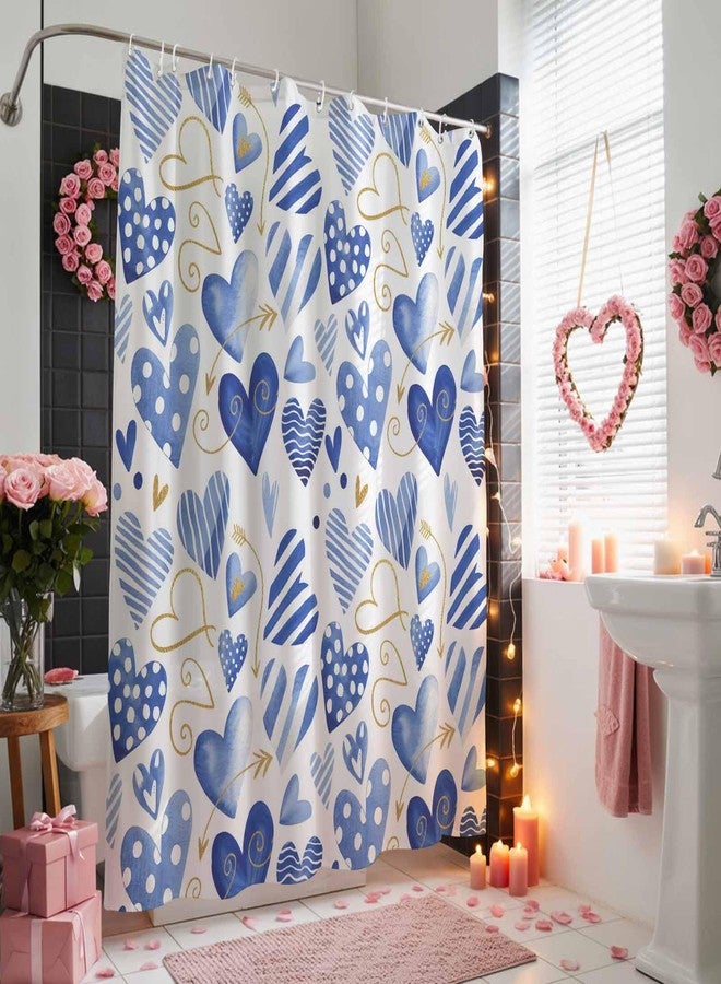LooPoP Shower Curtain Blue Love Bathroom Curtains with Hooks, Waterproof Polyester Fabric Romantic Heart Shower Curtains Set for Bathroom Bathtubs Holiday Decor 72x72 Inch - Image 3