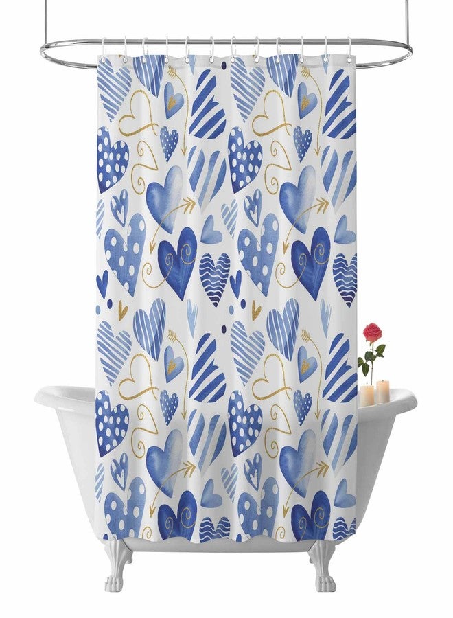 LooPoP Shower Curtain Blue Love Bathroom Curtains with Hooks, Waterproof Polyester Fabric Romantic Heart Shower Curtains Set for Bathroom Bathtubs Holiday Decor 72x72 Inch - Image 1