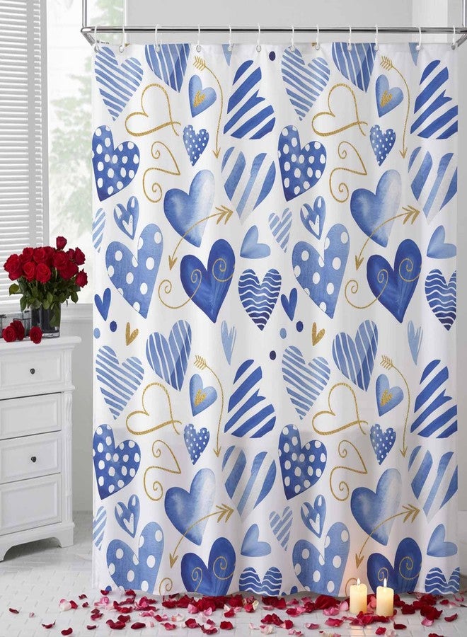 LooPoP Shower Curtain Blue Love Bathroom Curtains with Hooks, Waterproof Polyester Fabric Romantic Heart Shower Curtains Set for Bathroom Bathtubs Holiday Decor 72x72 Inch - Image 2