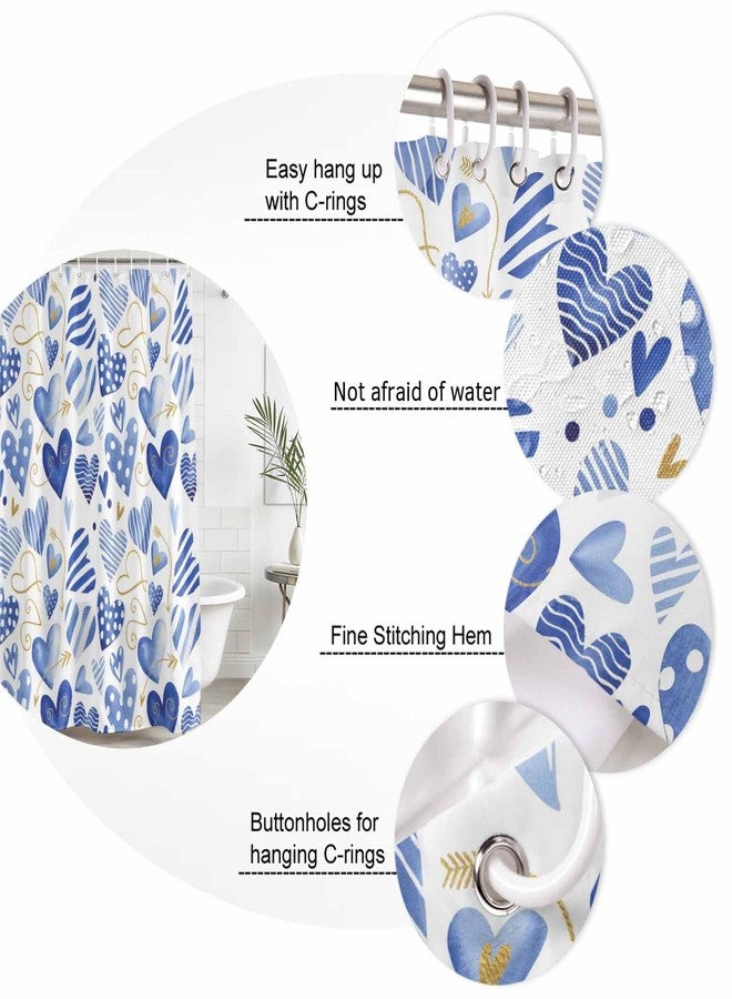 LooPoP Shower Curtain Blue Love Bathroom Curtains with Hooks, Waterproof Polyester Fabric Romantic Heart Shower Curtains Set for Bathroom Bathtubs Holiday Decor 72x72 Inch - Image 5
