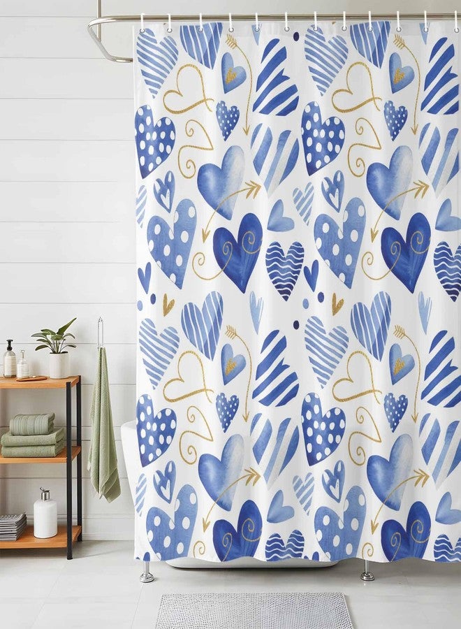 LooPoP Shower Curtain Blue Love Bathroom Curtains with Hooks, Waterproof Polyester Fabric Romantic Heart Shower Curtains Set for Bathroom Bathtubs Holiday Decor 72x72 Inch - Image 4