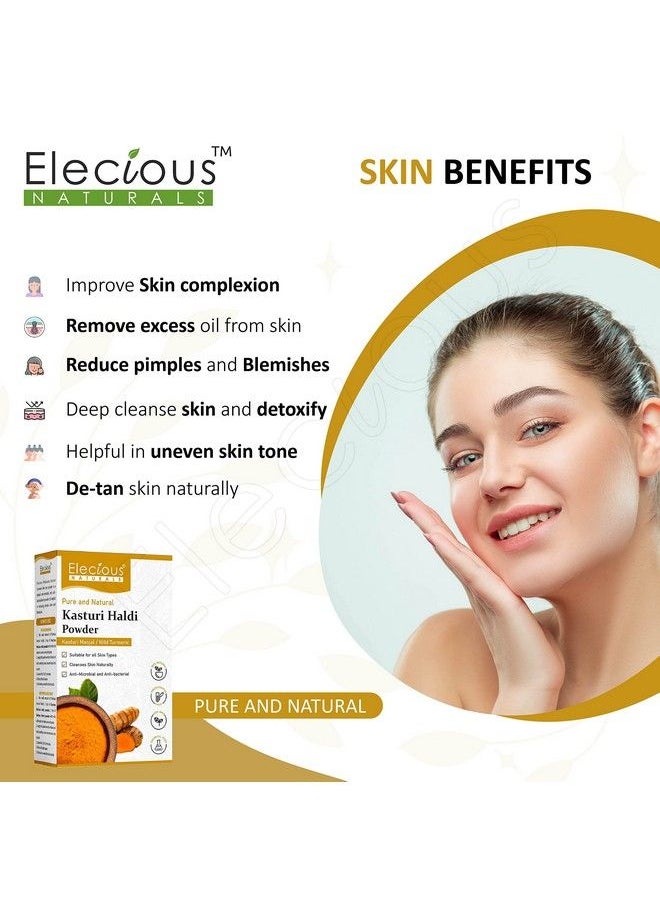 Elecious - Kasturi Haldi Powder For Face (100 Grams) ; Wild Turmeric Powder For Glowing Skin ; Kasturi Manjal ; 100% Natural Chemicalfree Perseverativefree Nongmo - Image 1