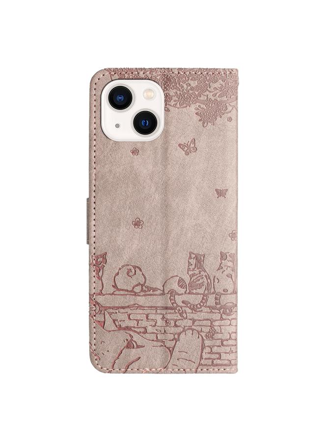 S-TOP Case For iPhone 15 Plus Cat Embossing Pattern Leather Phone Case with Lanyard - Image 3