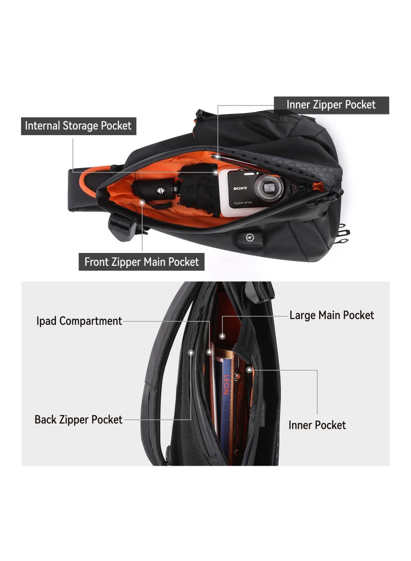 SYOSI Anti-Theft Crossbody Sling Bag for Men Women,Small Backpack One Shoulder Bag, Chest Bag Sling Backpack Water Resistant(Black) - Image 4