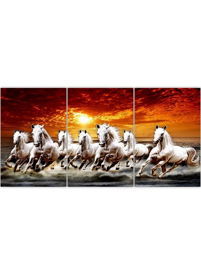 SAF paintings Set of 3 Seven Horses Running White Sunset Beautiful UV Coated Home Decorative Large Panel Mdf Wall Painting for living Room 27 Inch X 12 Inch SANFC32114 - Image 1