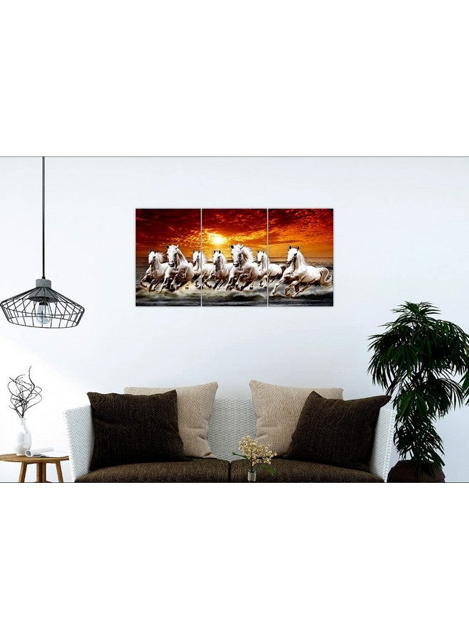 SAF paintings Set of 3 Seven Horses Running White Sunset Beautiful UV Coated Home Decorative Large Panel Mdf Wall Painting for living Room 27 Inch X 12 Inch SANFC32114 - Image 2
