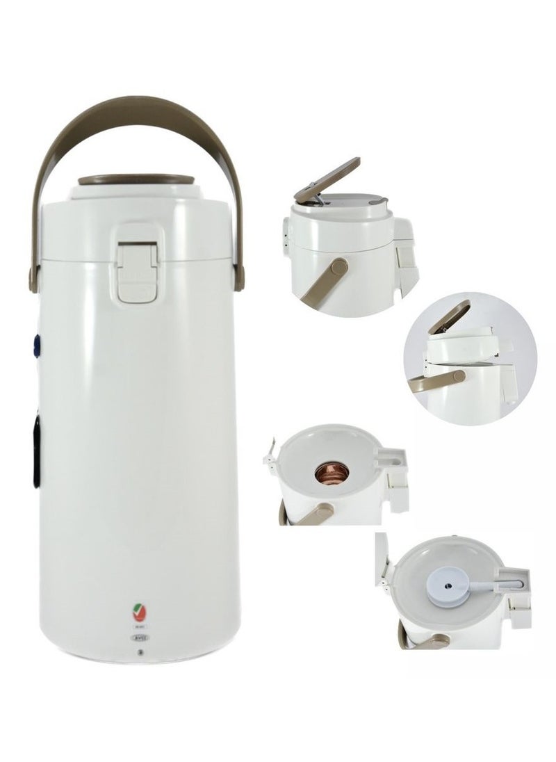 Homemaker - Tea & Coffee Vacuum Flask With Pump, Insulated Double Wall Glass, 3 Litre Capacity, White - Image 1
