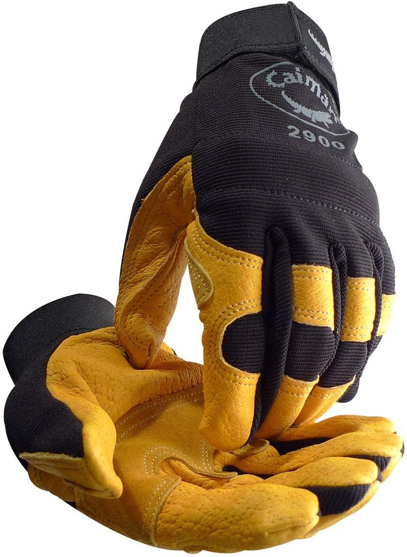 Caiman Caiman MAG MultiActivity Gloves Pig Grain Leather Palm Spandex Back Reinforced Padding Hook  Loop BlackGold Medium 29004  - Image 1