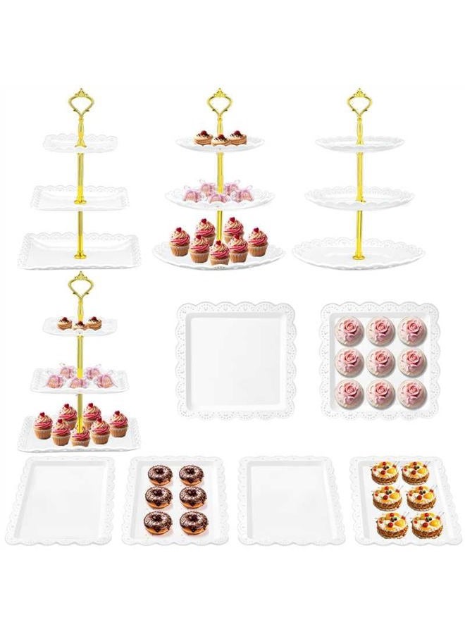 Lazycorner 10 Pcs Cake Stand Dessert Table Display Set, 3 Tired Cupcake Stand Cookie Tray Rack Serving Tray Cake Display Tower for Wedding Baby Shower Tea Party - Image 1