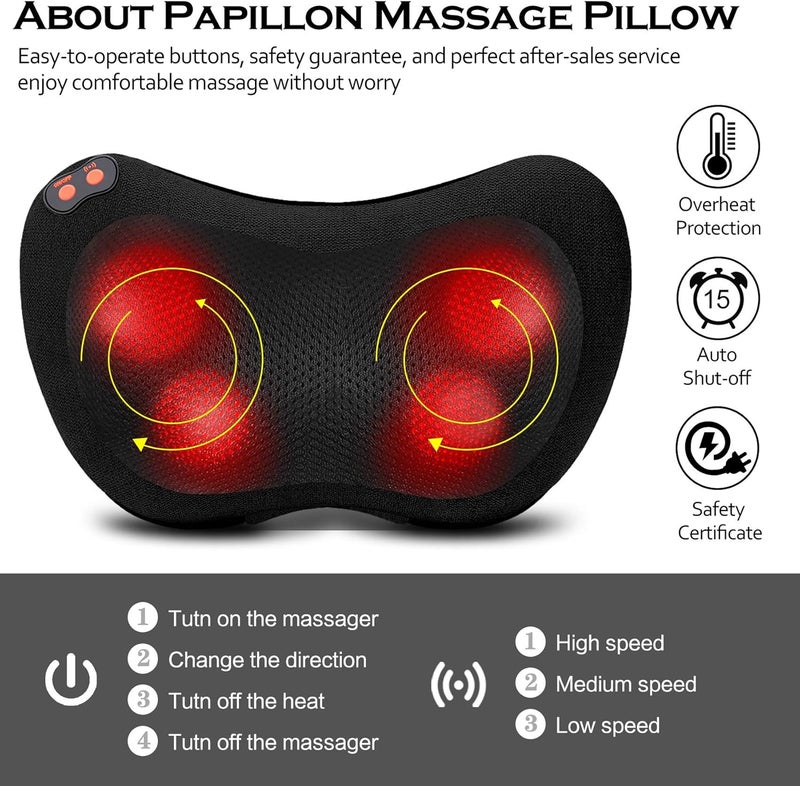 Papillon Back Massager,Shiatsu Neck Massager for Pain Relief,Electric Shoulder Foot Massage Pillow with Heat,Gifts for Mothers Day,Christmas Gifts for Women/Men,Deep Tissue Kneading for Waist,Legs - Image 4
