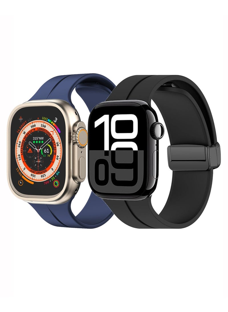 Youque 2 Pack Soft Silicone Strap for Apple Watch Series 10, Compatible with Apple Watch Ultra 2/Ultra, Series10/9/8/SE 2nd Gen/7/SE/6/5/4/3/2/1, Compatible with 49/46/45/44/42mm Band  - Image 1