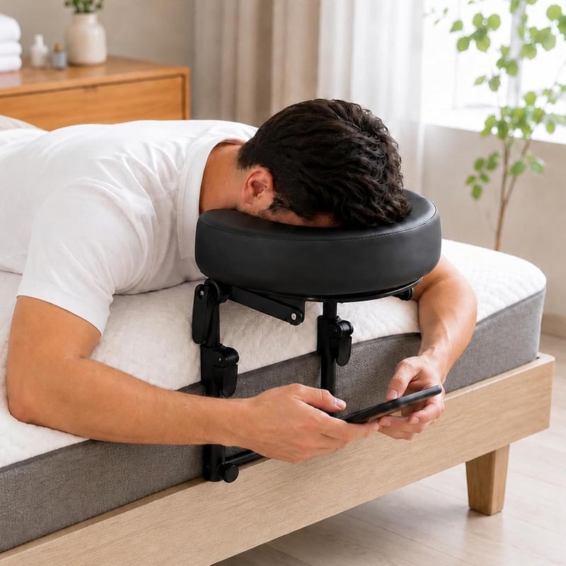 KONOVOLY Massage Headrest for Bed, PU Leather Home Mattress Top Massage Bed Head Extension Kit, Adjustable Headrest Face Cushion Massage Table at Home, Face Down Pillow After Eye Surgery (Black) - Image 1