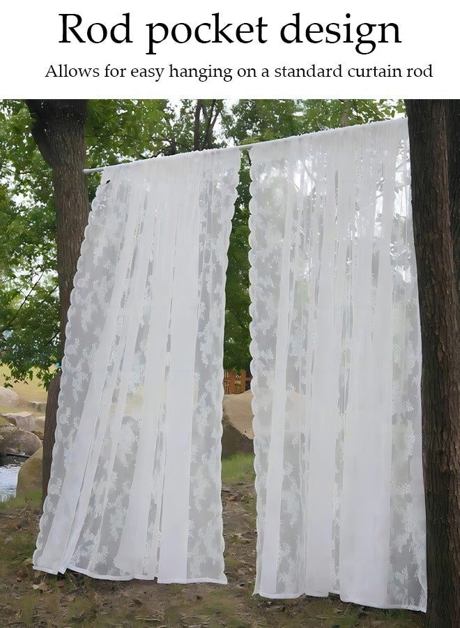 DUNISO ستائر دانتيل شفافة مكونة من قطعتين، ستائر شفافة بيضاء بجيب قضيب واحد لغرفة النوم والمطبخ، ستائر دانتيل خفيفة الوزن للنوافذ، مجموعة من 2 ستارة - Image 5