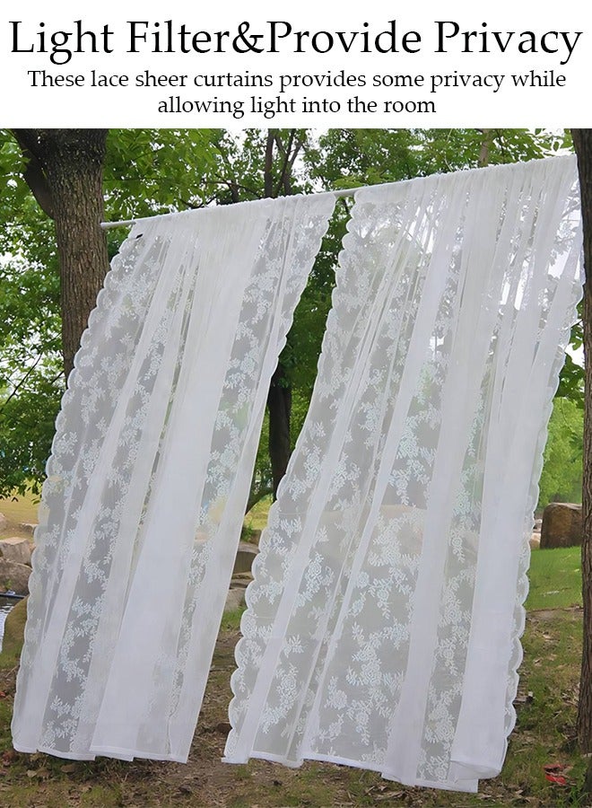 DUNISO ستائر دانتيل شفافة مكونة من قطعتين، ستائر شفافة بيضاء بجيب قضيب واحد لغرفة النوم والمطبخ، ستائر دانتيل خفيفة الوزن للنوافذ، مجموعة من 2 ستارة - Image 2