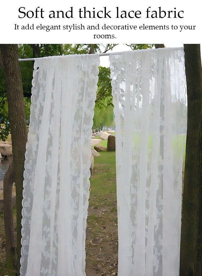 DUNISO ستائر دانتيل شفافة مكونة من قطعتين، ستائر شفافة بيضاء بجيب قضيب واحد لغرفة النوم والمطبخ، ستائر دانتيل خفيفة الوزن للنوافذ، مجموعة من 2 ستارة - Image 3