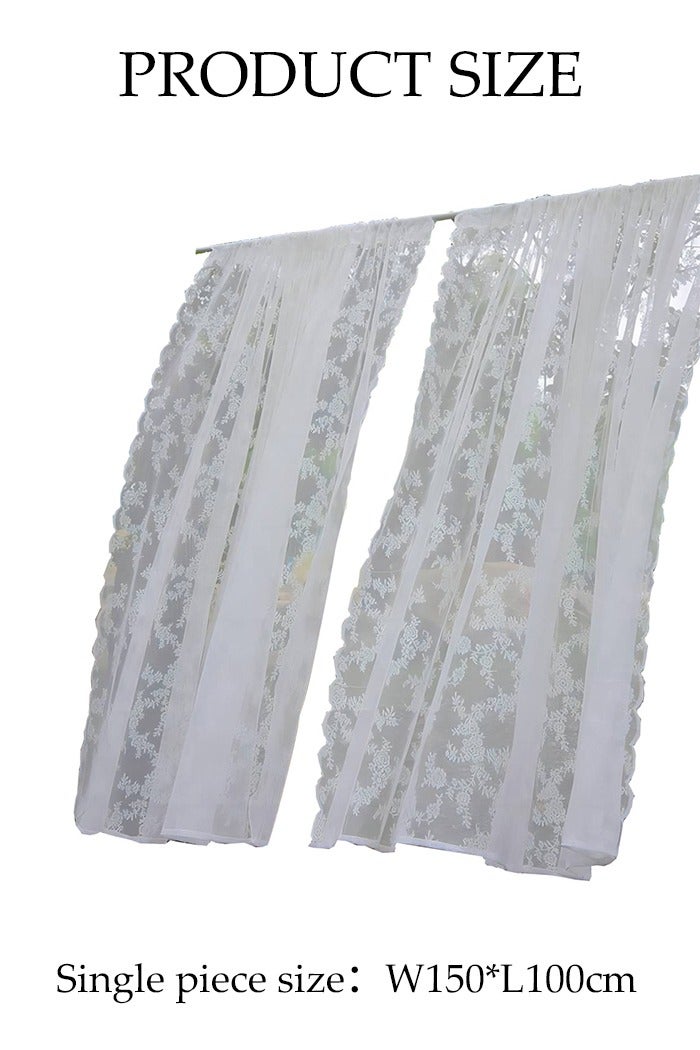 DUNISO ستائر دانتيل شفافة مكونة من قطعتين، ستائر شفافة بيضاء بجيب قضيب واحد لغرفة النوم والمطبخ، ستائر دانتيل خفيفة الوزن للنوافذ، مجموعة من 2 ستارة - Image 4