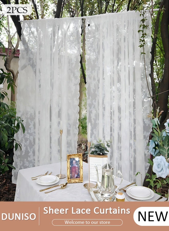 DUNISO 150*100CM 2PCS Sheer Lace Curtains,Window Voile White Sheer Drapes for Bedroom Kitchen Lightweight Lace Window Curtains,Set of 2 Curtains - Image 1