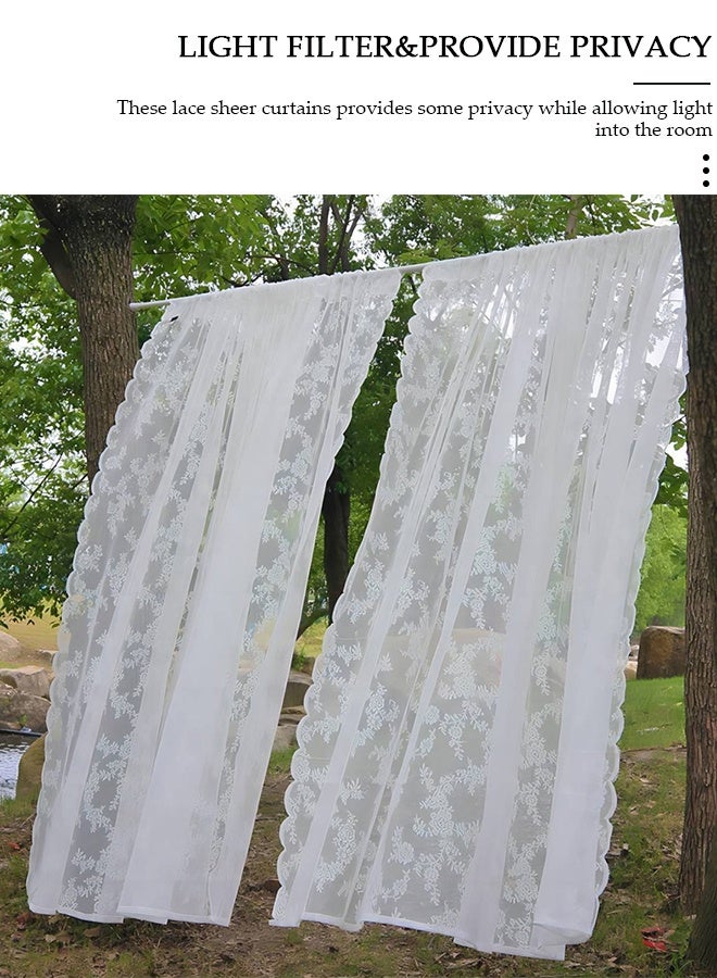 DUNISO 150*100CM 2PCS Sheer Lace Curtains,Window Voile White Sheer Drapes for Bedroom Kitchen Lightweight Lace Window Curtains,Set of 2 Curtains - Image 2