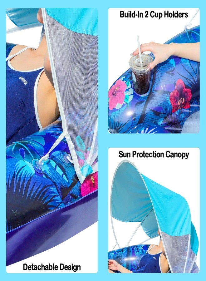 FindUWill Pool Floats with Canopy for Adults - XL Pool Float Chair with Cup Holder and Removable Sun Shade, Heavy Duty Inflatable Pool Chair for Pool Lake Beach (Blue) - Image 5