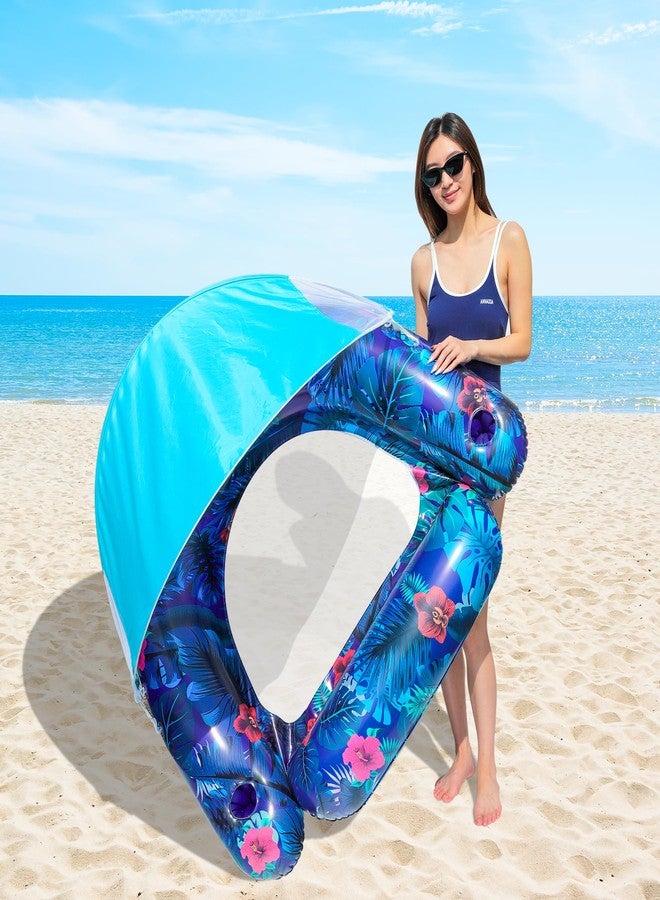 FindUWill Pool Floats with Canopy for Adults - XL Pool Float Chair with Cup Holder and Removable Sun Shade, Heavy Duty Inflatable Pool Chair for Pool Lake Beach (Blue) - Image 4