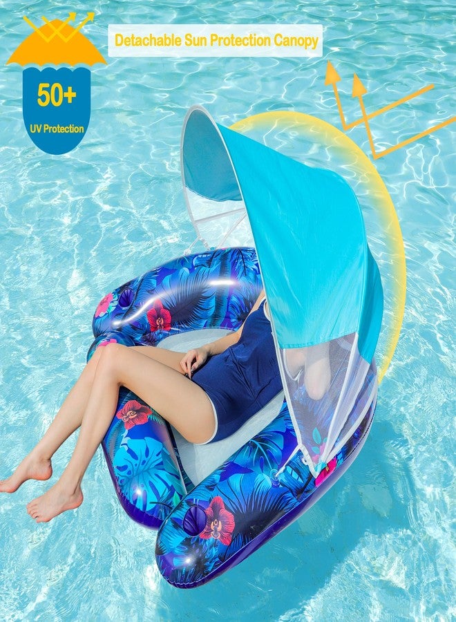 FindUWill Pool Floats with Canopy for Adults - XL Pool Float Chair with Cup Holder and Removable Sun Shade, Heavy Duty Inflatable Pool Chair for Pool Lake Beach (Blue) - Image 2