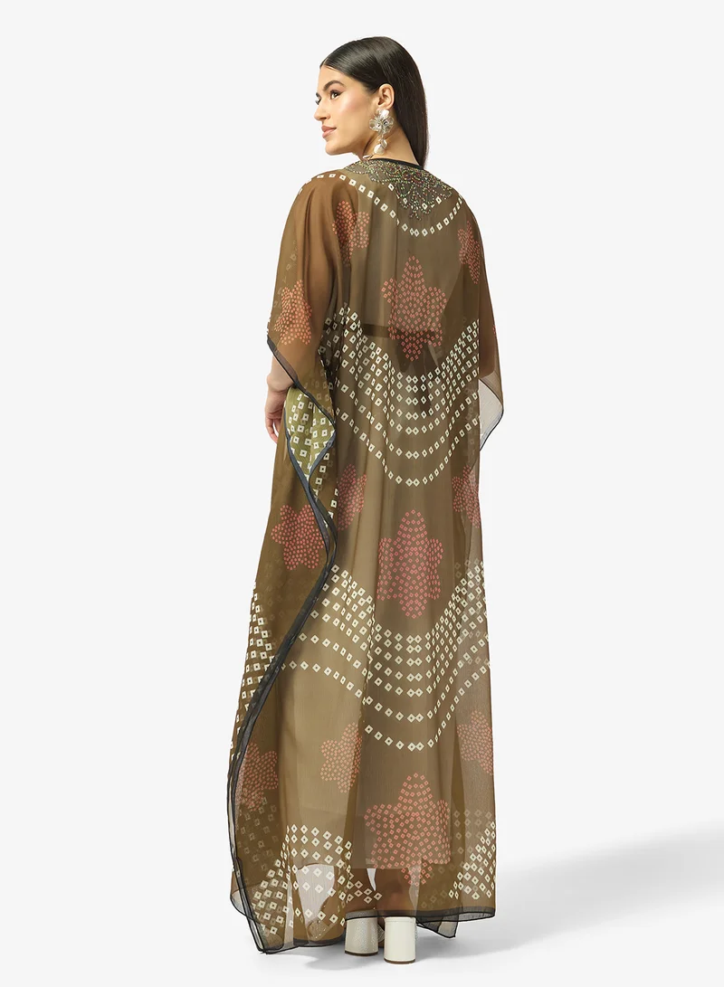 ARABIAN CLOSET Modern Bandhani Print V-Neck Kaftan