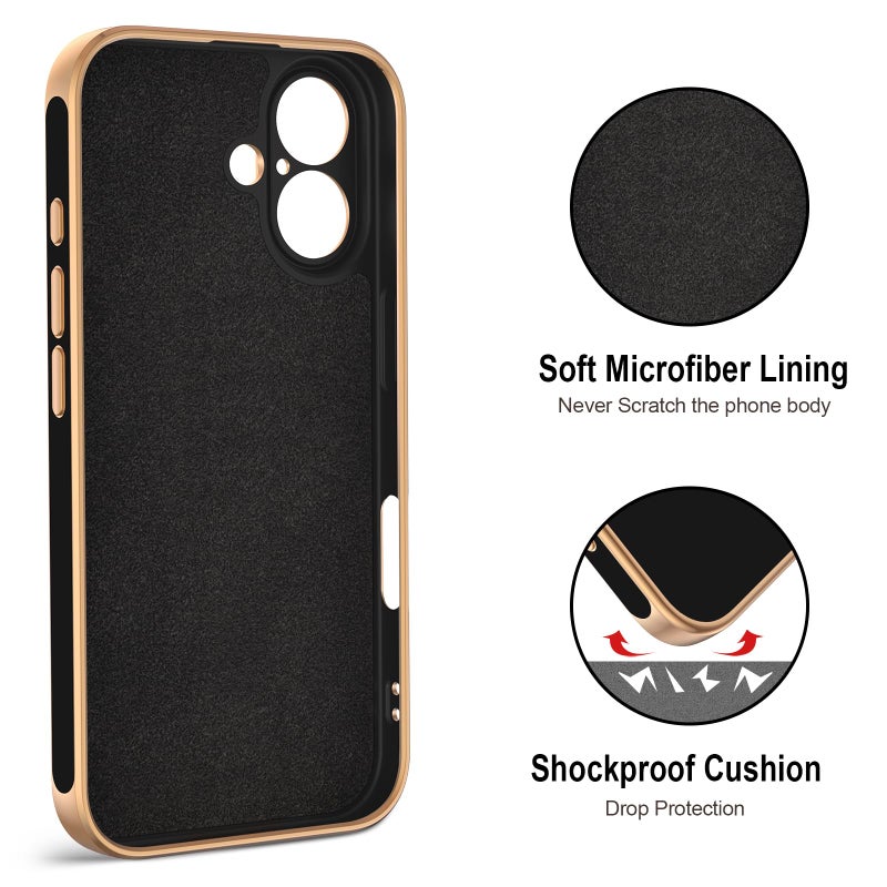 Hython for iPhone 16 Case with Ring Stand, 360Â° Rotatable Ring Holder Magnetic Kickstand, Plating Rose Gold Edge Soft Cover Protective Phone Case for iPhone 16 6.1", Black - Image 3