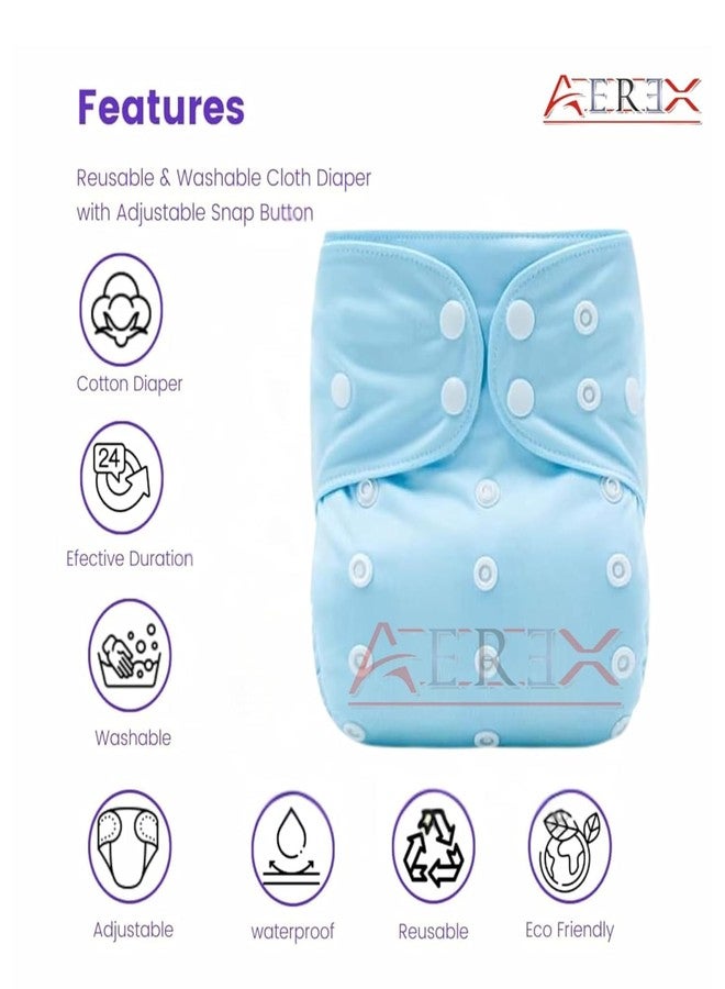 AEREX Premium Reusable Baby Cotton 2 Cloth Diapers For 0 to 3 Years With 2 Insert Pads Leak Proof Washable Diapers For New Born Babies Adjustable Pocket Cloth Diaper Nappies (Purple & Sky Blue) - Image 3