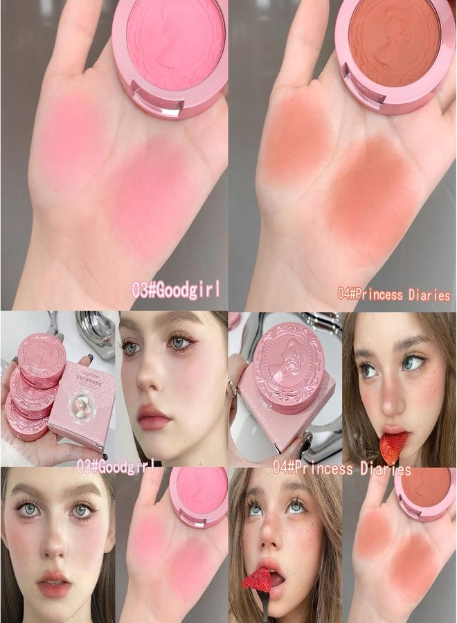Gege Bear Vintage Style 3D Embossed Matte Fog Blush | Velvety Soft Cheek Color in Peach and Rose Tones | Elegant Compact with Lady Cameo Design | Blush That Feels as Pretty as It Looks | (04# Princess Diaries, 5g) - Image 4