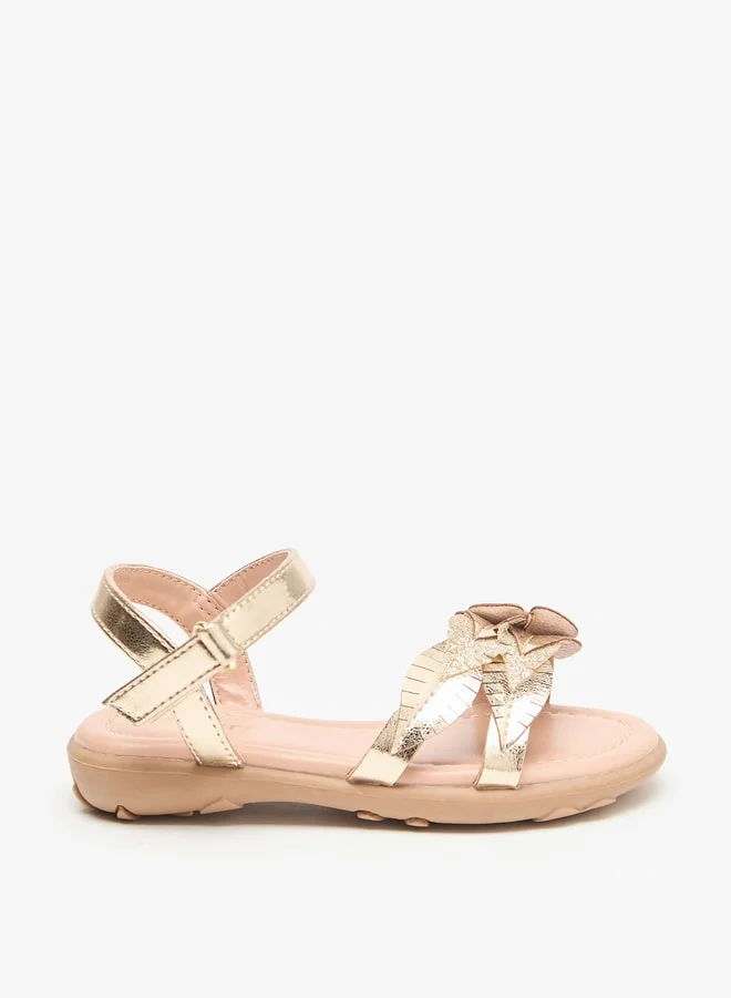 JUNIORS Floral Accent Flat Sandals with Hook and Loop Closure