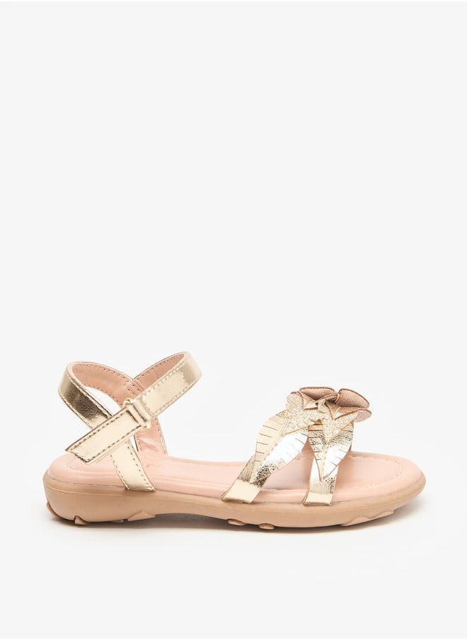 JUNIORS Floral Accent Flat Sandals with Hook and Loop Closure  - Image 4