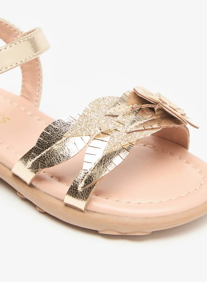 JUNIORS Floral Accent Flat Sandals with Hook and Loop Closure