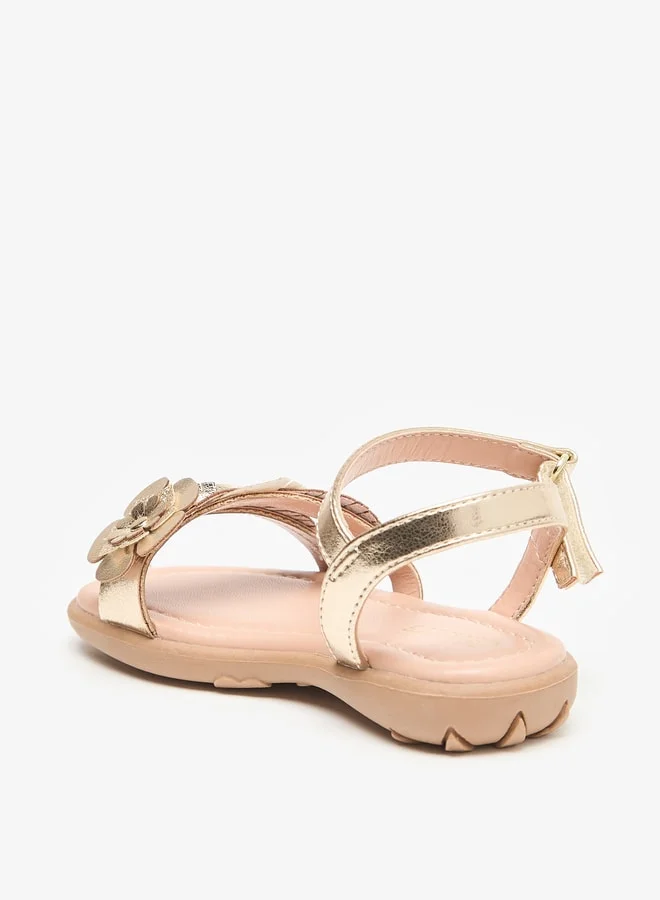 JUNIORS Floral Accent Flat Sandals with Hook and Loop Closure