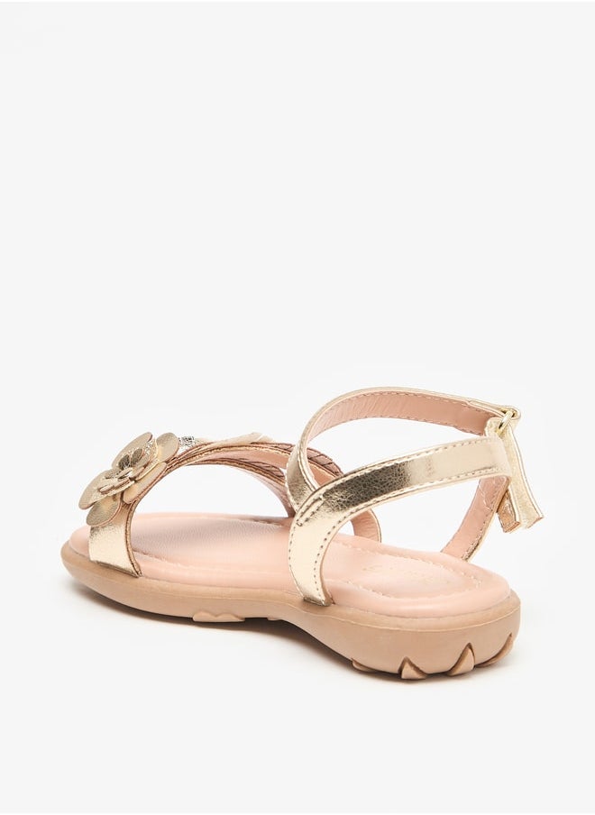 JUNIORS Floral Accent Flat Sandals with Hook and Loop Closure  - Image 3