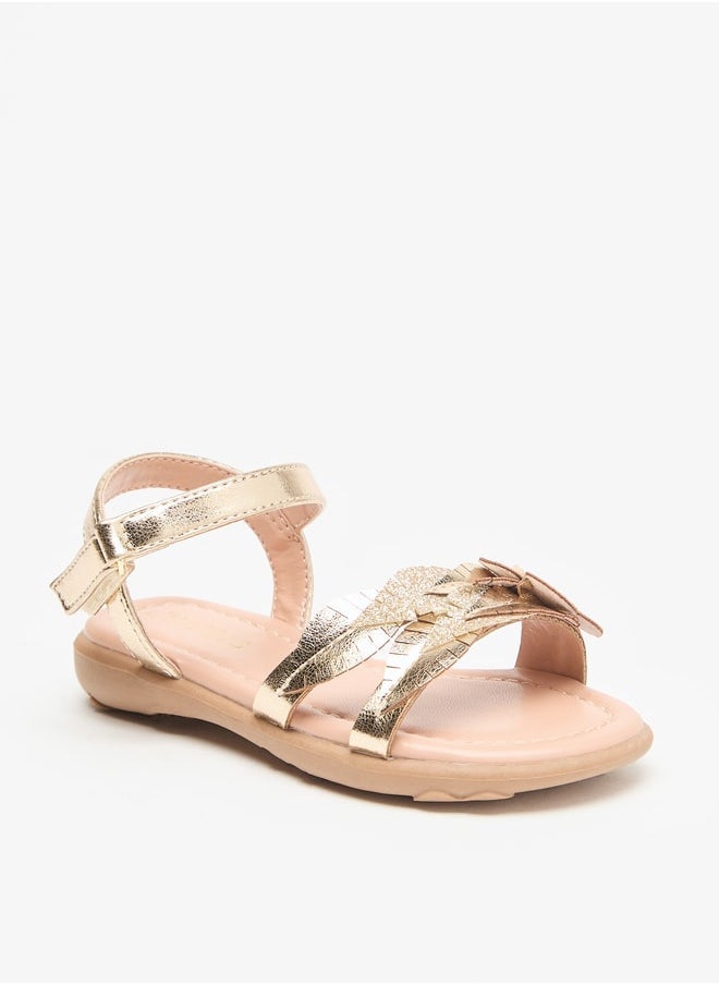 JUNIORS Floral Accent Flat Sandals with Hook and Loop Closure  - Image 1