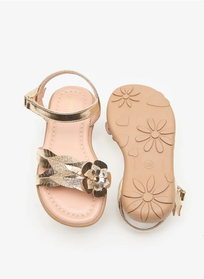 جونيورز Floral Accent Flat Sandals with Hook and Loop Closure