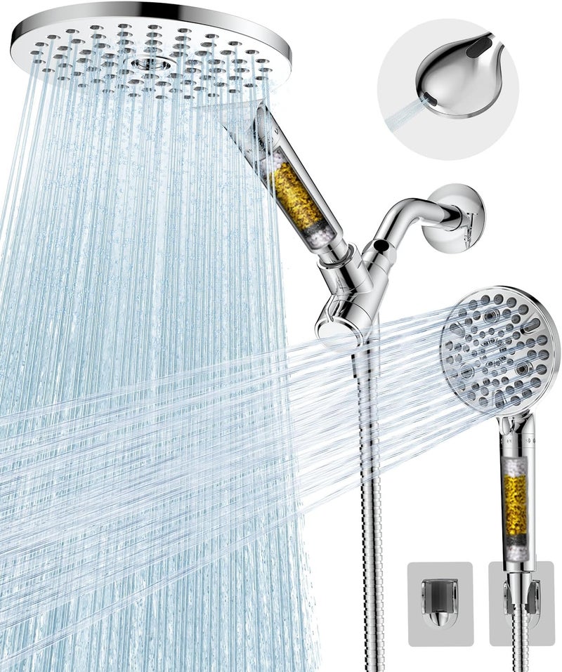 MakeFit Dual Filtered Shower Heads Combo, High Pressure Rain Shower Head with Handheld Spray Built-in Power Wash, Dual Handheld Shower Head for Hard Water, Remove Chlorine for Healthier Skin- Chrome - Image 1