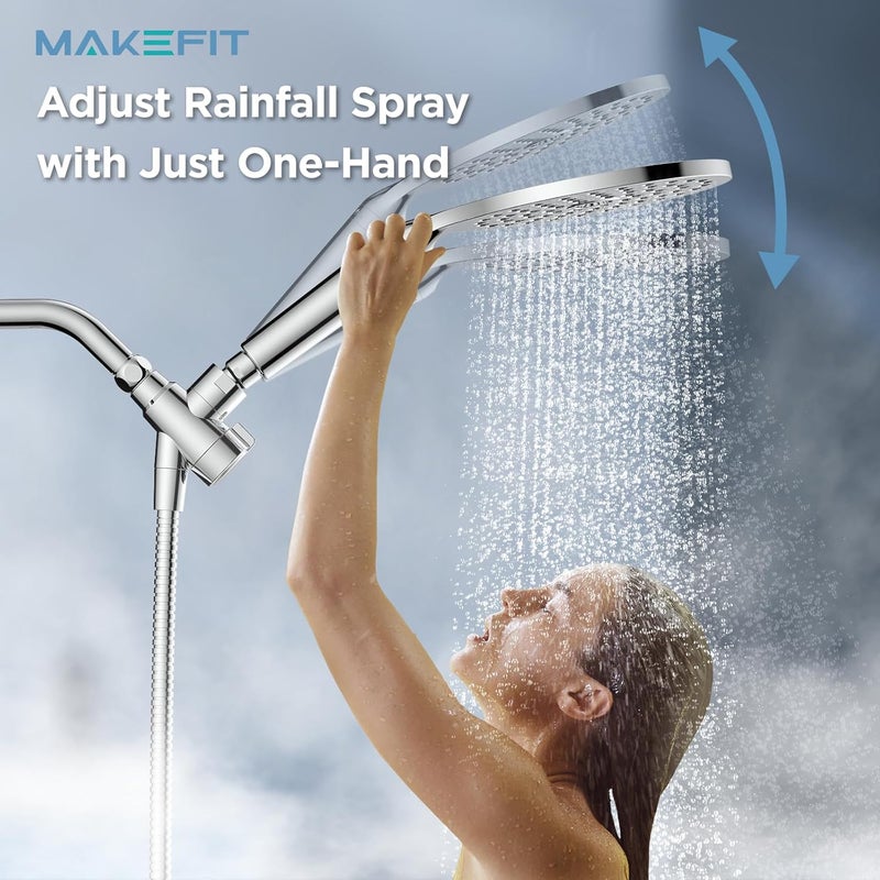 MakeFit Dual Filtered Shower Heads Combo, High Pressure Rain Shower Head with Handheld Spray Built-in Power Wash, Dual Handheld Shower Head for Hard Water, Remove Chlorine for Healthier Skin- Chrome - Image 2