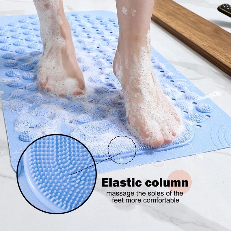 RichAxis Rectangular Anti Skid Bath Mat With Foot Scrubber For Bath Room Shower Mat With Suction Cups & Drain Holes Silicone Floor Mat For Kids & Adults (70 X 35, Blue) - Image 5