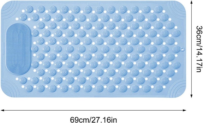 RichAxis Rectangular Anti Skid Bath Mat With Foot Scrubber For Bath Room Shower Mat With Suction Cups & Drain Holes Silicone Floor Mat For Kids & Adults (70 X 35, Blue) - Image 3