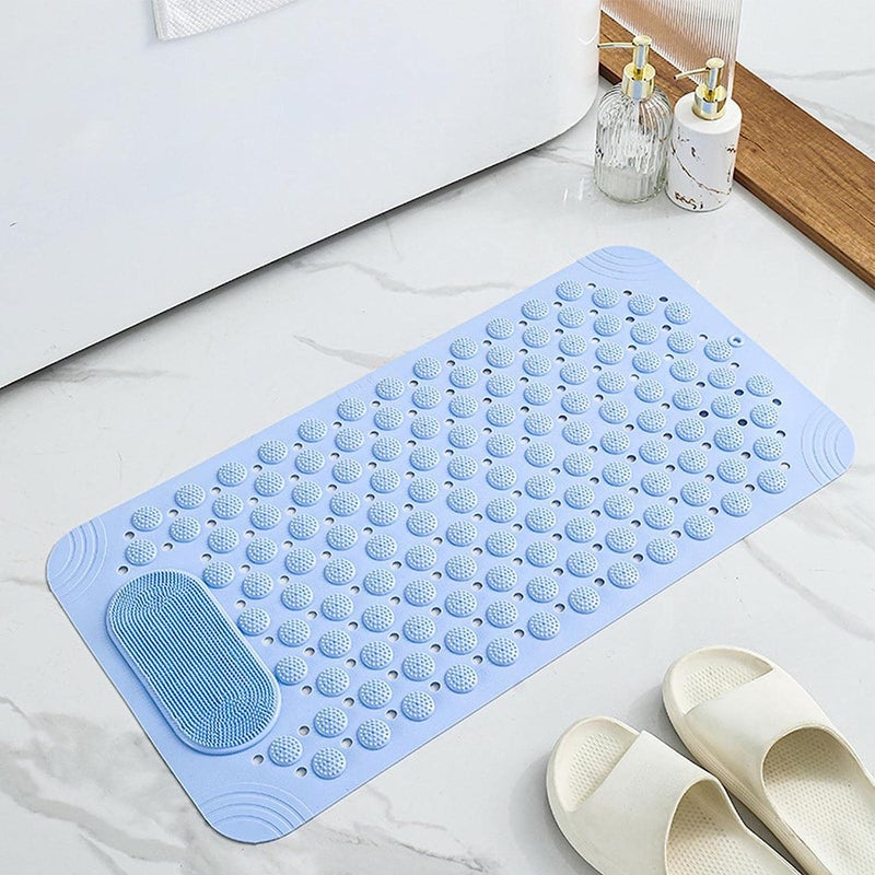 RichAxis Rectangular Anti Skid Bath Mat With Foot Scrubber For Bath Room Shower Mat With Suction Cups & Drain Holes Silicone Floor Mat For Kids & Adults (70 X 35, Blue) - Image 2