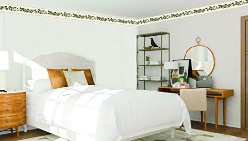 Dundee Deco Wallpaper Border Peel and Stick DDAZBD9297 Abstract Green Beige Leaves on a Vine Wall Border Retro Design 15 ft x 7 in 457m x 1778cm Self Adhesive - Image 3