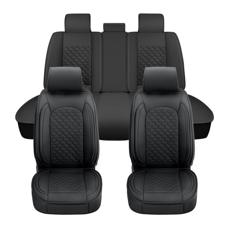 Elantrip Car Seat Cover Full Set Luxury Faux Leather with Diamond Quilted Design Waterproof 5mm High Elasticity Foam Suitable for Cars Trucks and Suvs Black